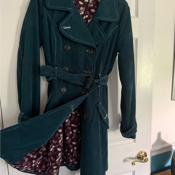 Corduroy Merona Dark Teal Double-Breasted Trench Coat - Picture 1 of 4